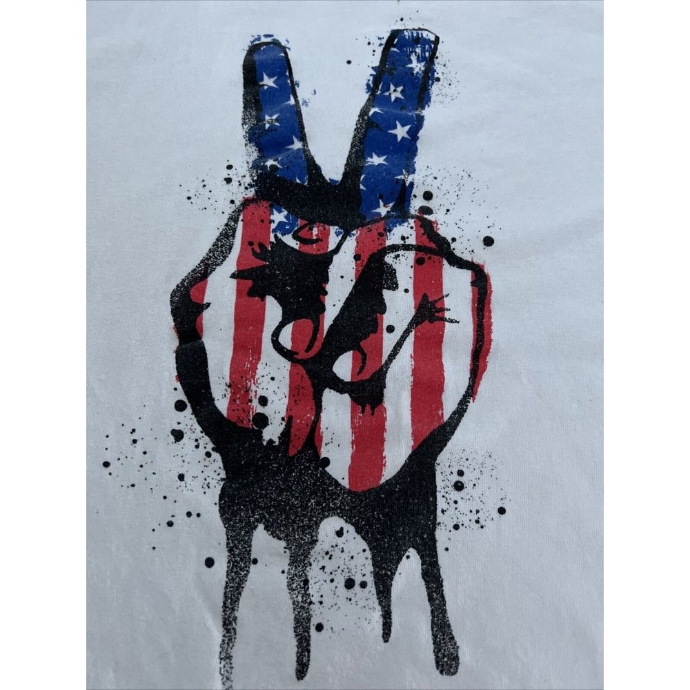 Peace sign t-shirt American US flag pride America USA Crew tee shirt Boys Large